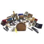 A group of mixed collectables, including a Victorina brass six draw telescope, a collection of