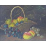 British School (20th century): still life, depicting fruit in a basket, unsigned, oil on canvas,