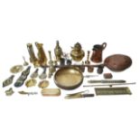A collection of 19th century and later brass and metal wares, including a 17th century style