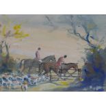Attributed to T.C.L. Parry (British 20th century): hunting scene watercolour study, unsigned, 13