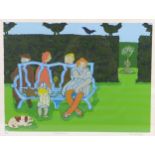 Dorothy Bordass (British, 1905-1992): 'Park Bench', limited edition print, 7/25, signed and dated