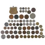 A small collection of coins and tokens, including ten silver three pence pieces, including 1887