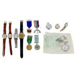 A group of watches, comprising a Russian train pocket watch, case 50mm, with paper documentation,