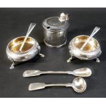 A collection of William IV and later silver, including a William IV mustard pot, with blank