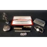 A group of silver items, comprising a silver full hunter pocket watch, a/f damaged, a silver