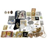 A collection of costume jewellery and collectables, including a 9ct gold mounted double-sided