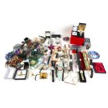 A quantity of assorted costume jewellery, watches, and some trinkets, including earrings, bracelets,