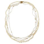 Two vintage pearl necklaces, comprising a three strand fresh water pearl necklace, the pearls