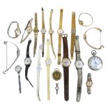 A collection of lady's and gentleman's gold plated and steel wristwatches and cocktail watches