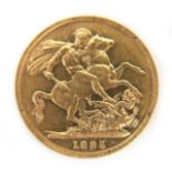 A Victoria Young Head gold sovereign, 1885, Melbourne, Australia Mint.