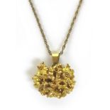 A 14ct gold cluster style pendant with 9ct gold chain necklace, pendant unmarked but tests as