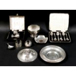 A collection of Georgian and later silver, including a George III caddy spoon, rubbed hallmarks,