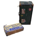 A vintage Roseacre laundry box, containing parts for a Puffin dinghy/life raft, including