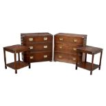 A Reprodux campaign style mahogany bedroom suite, comprising a pair of chests of three drawers,