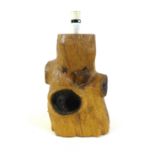 A Wren Craftsman Sherwood oak table lamp, modelled as a tree stump with carved wren and spider