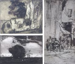 Sir Frank Brangwyn (British, 1867-1956): three signed etchings, the largest measuring 28 by 29cm,