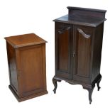 An Edwardian mahogany music cabinet with cabriole legs, 54.5 by 40.5 by 112cm high, together with