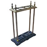 An Edwardian brass four division stick stand, black painted with rectangular base, 45 by 19.5 by