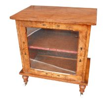 A small Victorian mahogany and inlaid music cabinet, with single glazed door and single shelf,