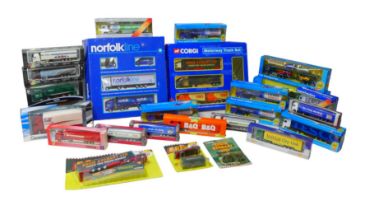 A collection of Corgi and other die-cast model lorries, including a Corgi Motorway truck set, some