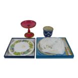 A group of mixed collectibles, including a Wedgwood Jasperware blue small jardiniere, a Victorian