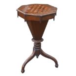 A Victorian mahogany and fruitwood work box / sewing table, 43 by 43 by 73.5cm high.