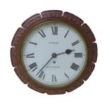 An oak cased wall clock with single fusee movement by Knight of Halstead, with enamel dial with