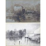Sir James Peile (British, 1833-1906): two monochrome watercolour landscapes, comprising 'At Kirkby-