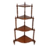 A Victorian rosewood four tier whatnot, a/f one foot detached from an old repair, 64 by 40 by