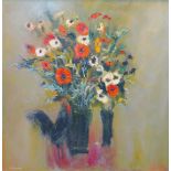 Nael Hanna (Iraqi/Scottish, b. 1959): 'Scottish wild flowers and Black cockerel', oil on canvas,