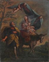 Continental School (18th century style): Flight to Egypt religious scene, oil on canvas, unsigned,