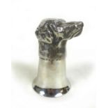 Hunting interest: a silver plated stirrup cup, modelled as a hound's head, unmarked, 11.8cm high.
