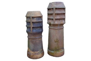 Two terracotta chimney pots, with plain tops. Tallest chimney top measures 31 by 93cm, smaller