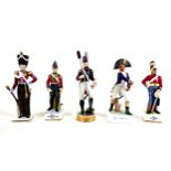 A group of five china figurines, of military interest, including a Goebel 'Officier d'infanterie