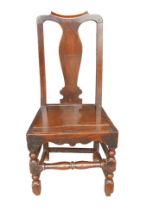 An 18th century oak side chair, with drop in seat, 44.5 by 39.5 by 95.7cm high.