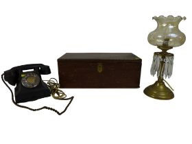 A trio of collectables comprising a black Bakelite rotary telephone, 24 by 18.5 by 13cm high, oil