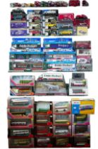 A collection of over fifty model buses, lorries, cars, and a plane from Exclusive First Editions (