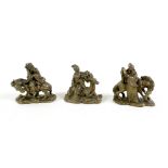 A group of three Chinese gilt bronze desk ornaments, mid to late 20th century, each modelled as a