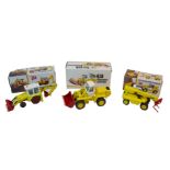 Three NZG die-cast model JCB vehicles, comprising '418 Articulated Loader', '520 Telescopic Handler'