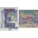H. Y. Powell (British, 20th century): 'Gateway in Arles and 'Market at Arles', a pair of