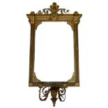 An early to mid 19th century girandole mirror in a gilt frame with two sconces, 58.5 by 21 by