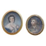 Two 19th century oval form pastel portraits, comprising a portrait of a lady pastel on board,
