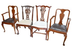 A Chippendale style dining chair and three other dining chairs