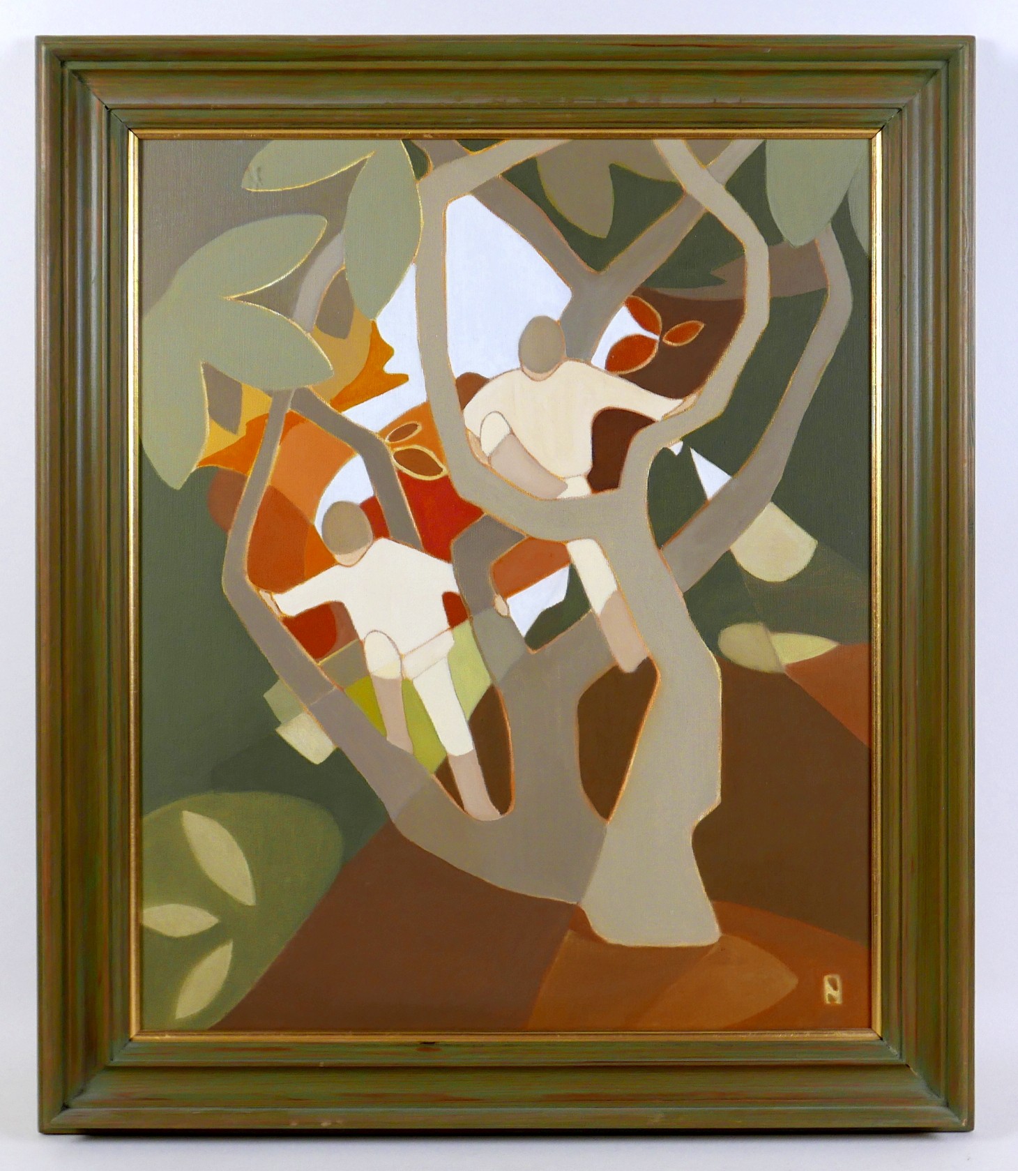 Barbara Neville Shaw (British, 20th century): 'The Climbing-Tree', an abstract depicting two figures - Image 2 of 6