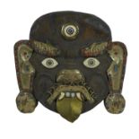 A late 19th / early 20th century Tibetan / Nepalese Buddhist ritual dance mask, depicting Guru Dorje