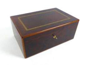 A good quality Dunhill burr wood cigar humidor, with key, 35 by 23 by 15cm high. in good condition