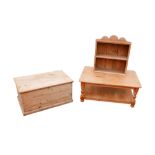 A group of three pieces of pine furniture, comprising coffee table, 106.5 by 75.5 by 44.5cm high,