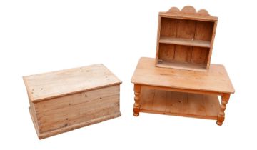 A group of three pieces of pine furniture, comprising coffee table, 106.5 by 75.5 by 44.5cm high,