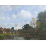 British School (19th century): Canal scene oil on canvas, titled but unsigned, 73 by 99cm, framed,