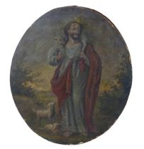 Continental School (19th century): an oval portrait of Jesus Christ as shepherd, oil on board,